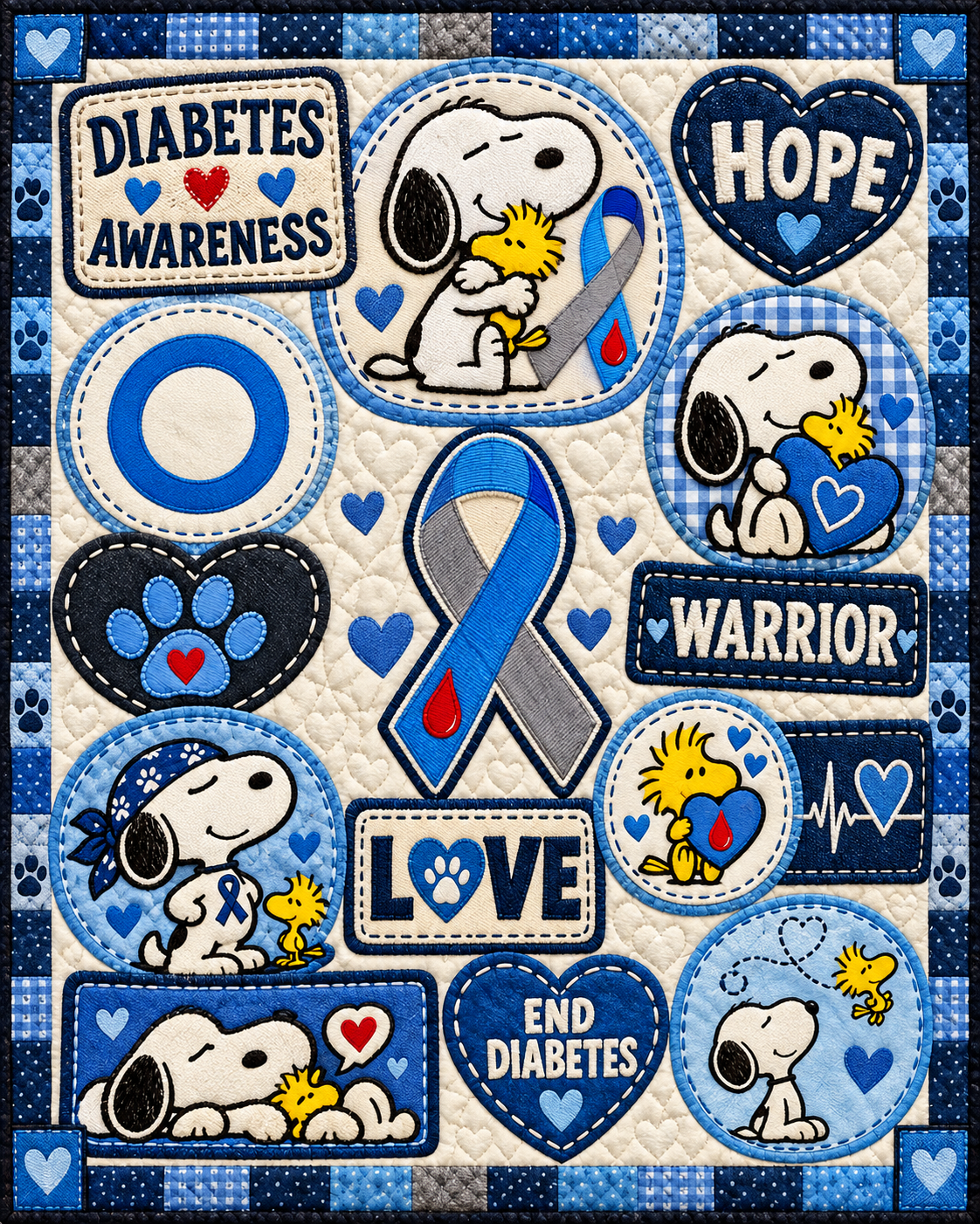 Diabetes Awareness Quilt & Quilt Set – Hope Warrior Blue Ribbon - Image 2