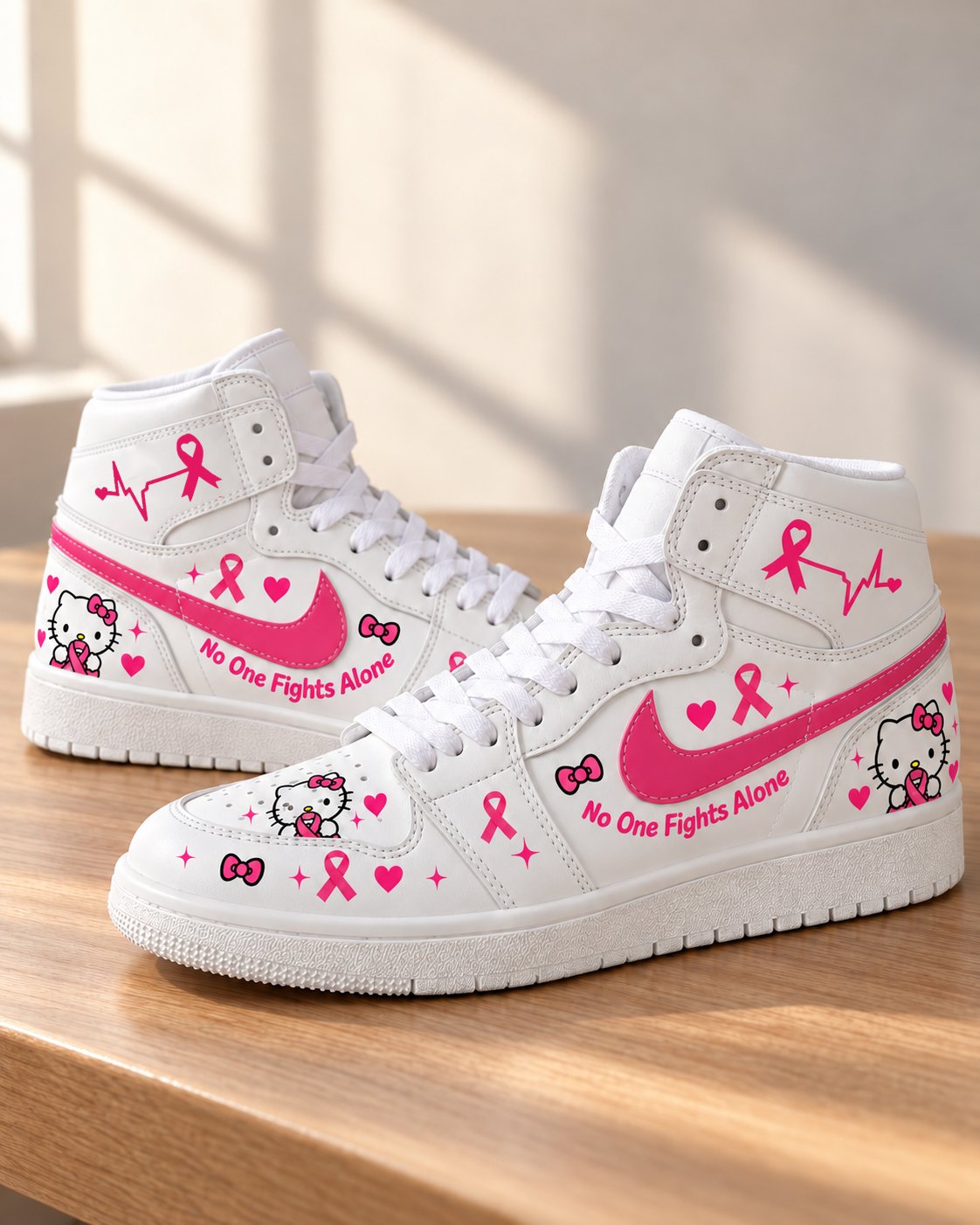 Breast Cancer Awareness Sneakers – No One Fights Alone, Low Top & High Top - Image 3