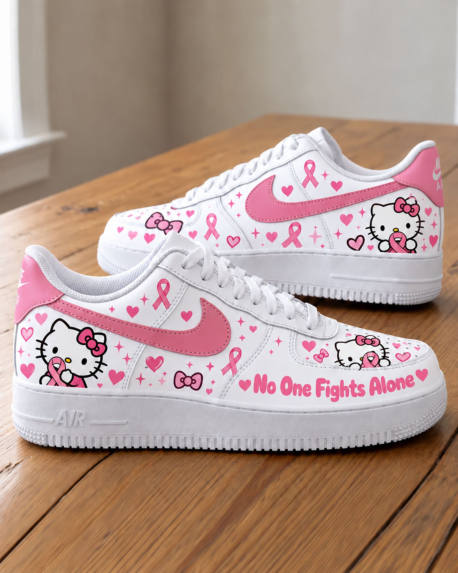 Breast Cancer Awareness Sneakers – No One Fights Alone, Low Top & High Top