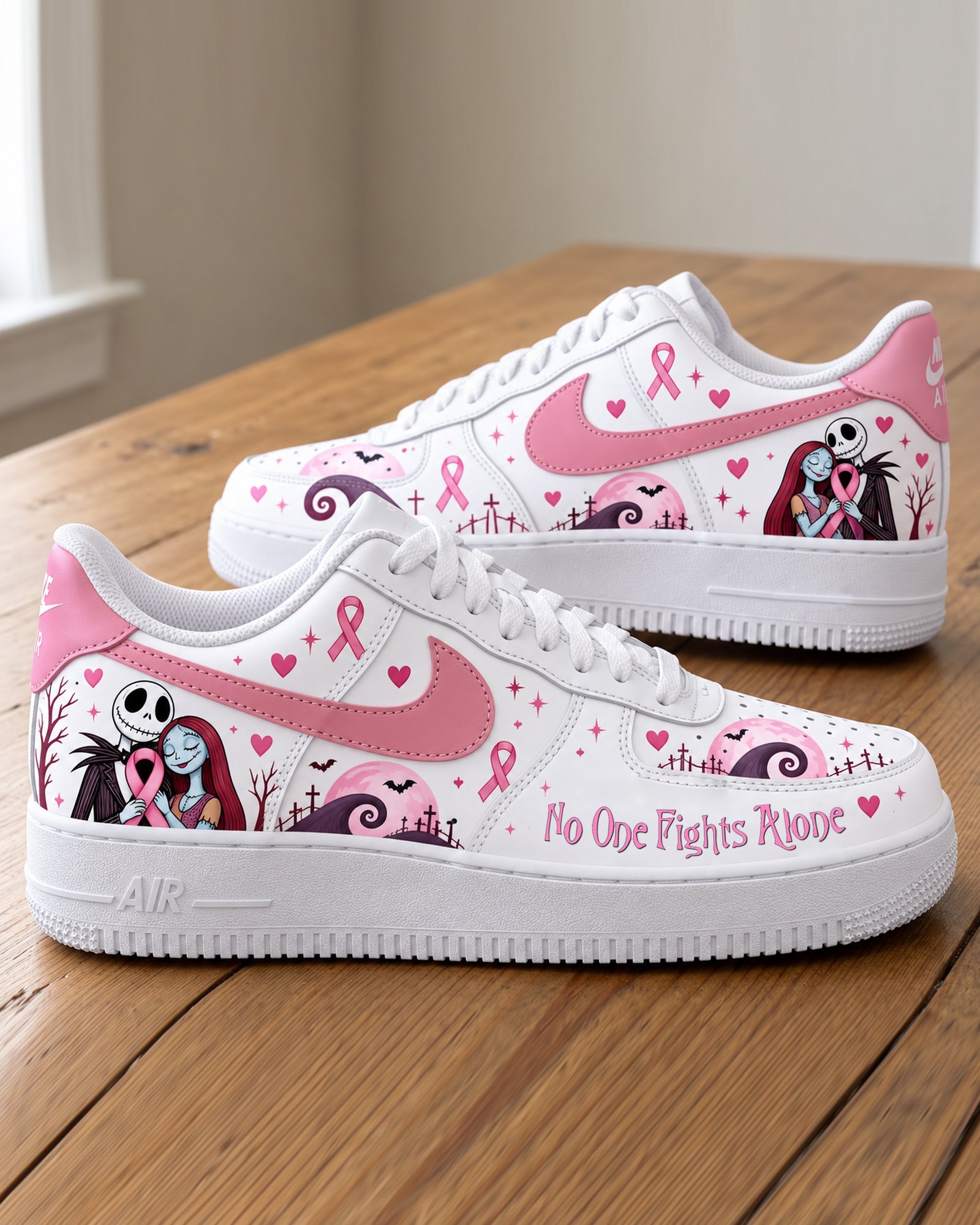 No One Fights Alone – Breast Cancer Awareness Sneakers