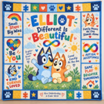 Personalized Autism & Bluey Quilt – Different Is Beautiful