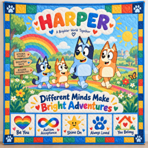 Personalized Autism & Bluey Quilt – A Brighter World Together