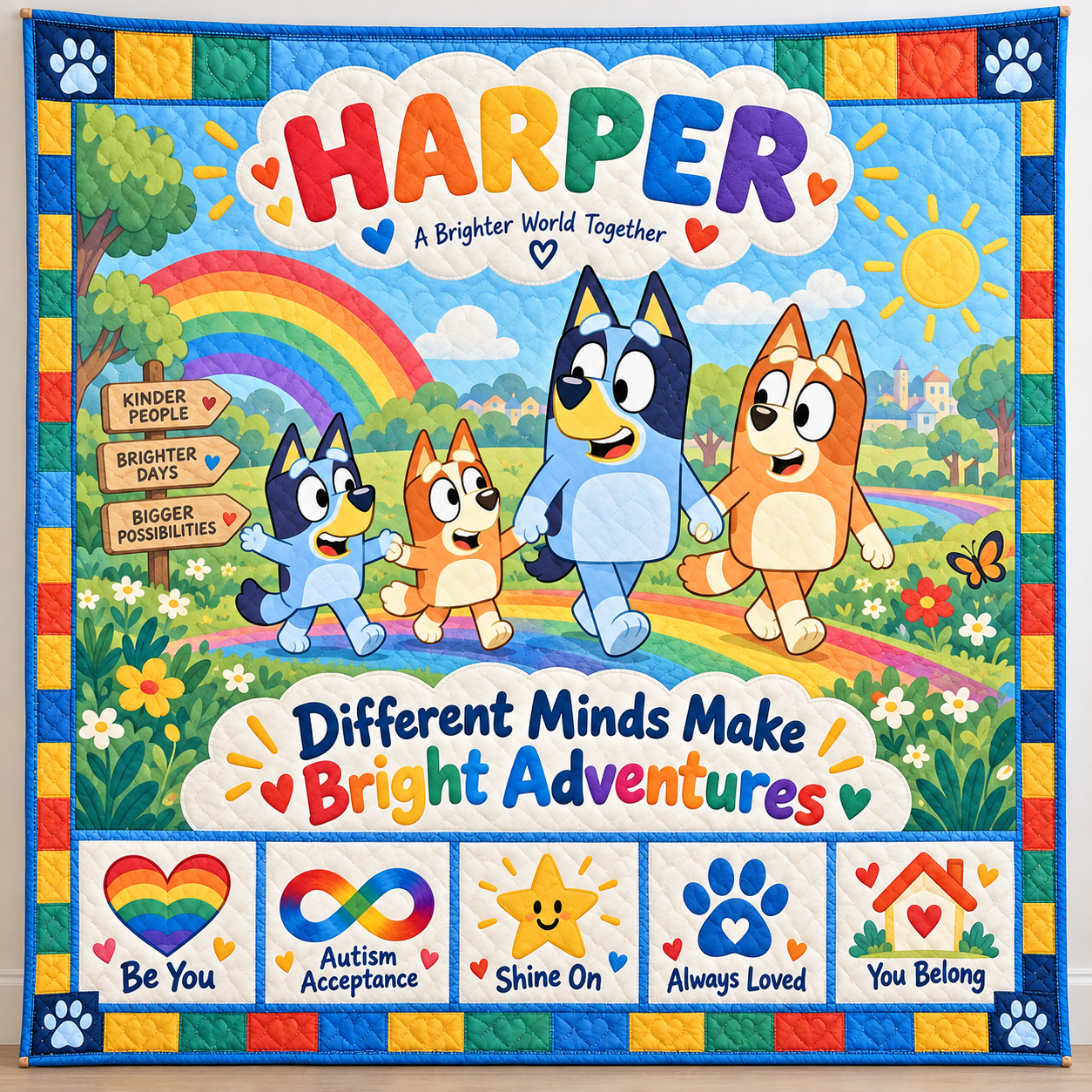 Personalized Autism & Bluey Quilt – A Brighter World Together