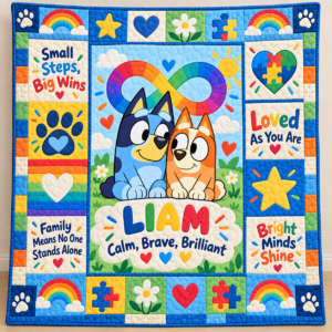 Personalized Autism & Bluey Quilt – Calm, Brave & Brilliant