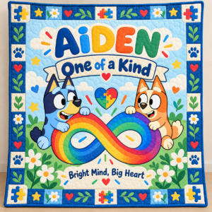 Personalized Autism & Bluey Quilt – One of a Kind, Bright Mind Big Heart