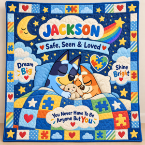 Personalized Autism & Bluey Quilt – Safe, Seen & Loved