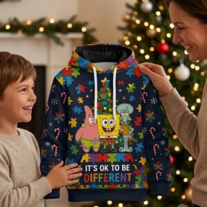 Autism Christmas Kids Hoodie – It’s OK to Be Different Puzzle Holiday Sweatshirt