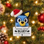 Handmade Crochet Bluey Emotional Support Ornament – Car & Christmas Tree Hanging Gift