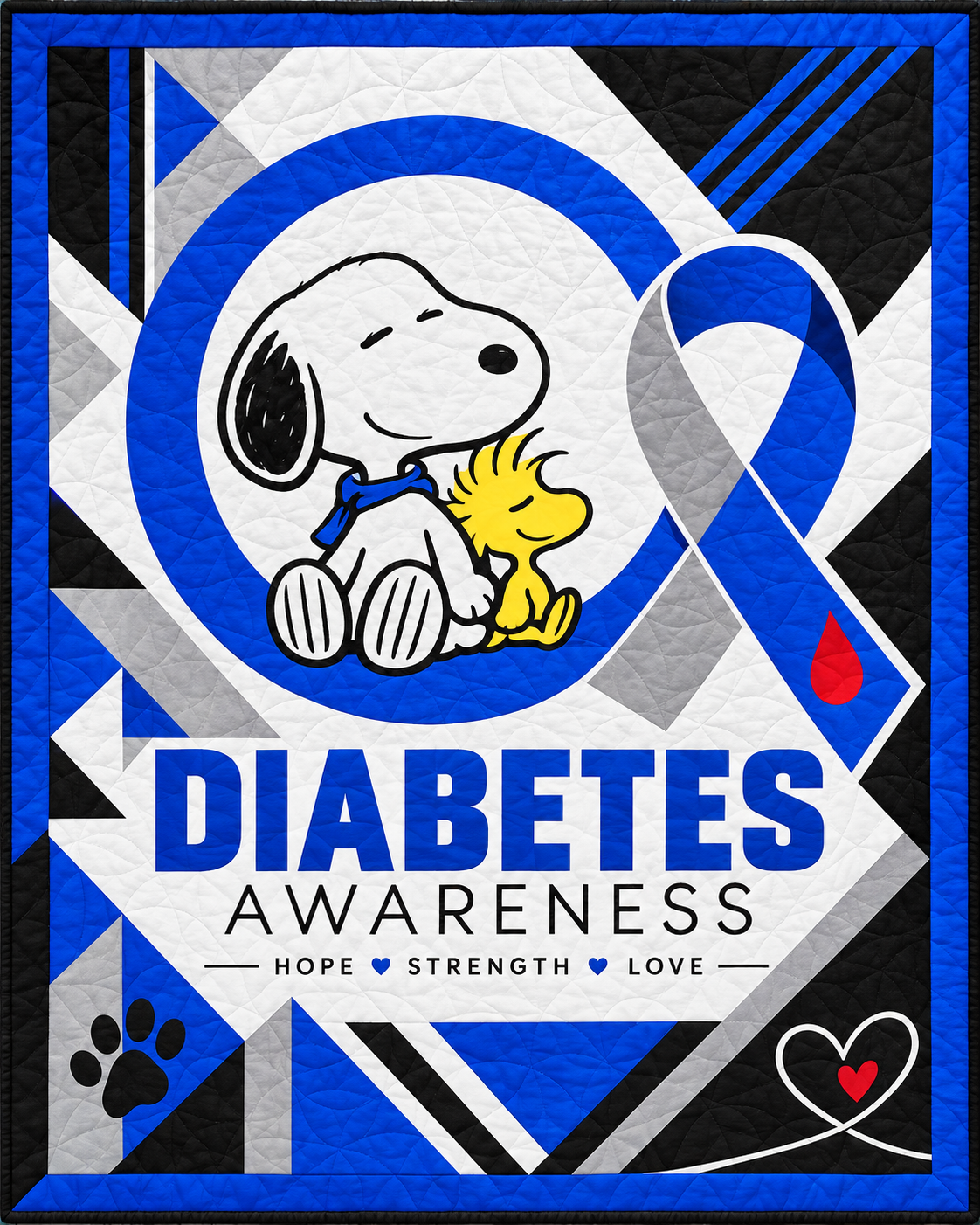 Diabetes Awareness Quilt & Quilt Set – Blue Circle & Warrior Ribbon - Image 2