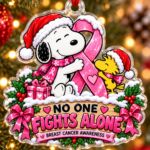 Breast Cancer Awareness & Woodstock 2-Layer Acrylic Christmas Ornament – No One Fights Alone