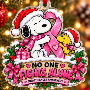 Breast Cancer Awareness & Woodstock 2-Layer Acrylic Christmas Ornament – No One Fights Alone