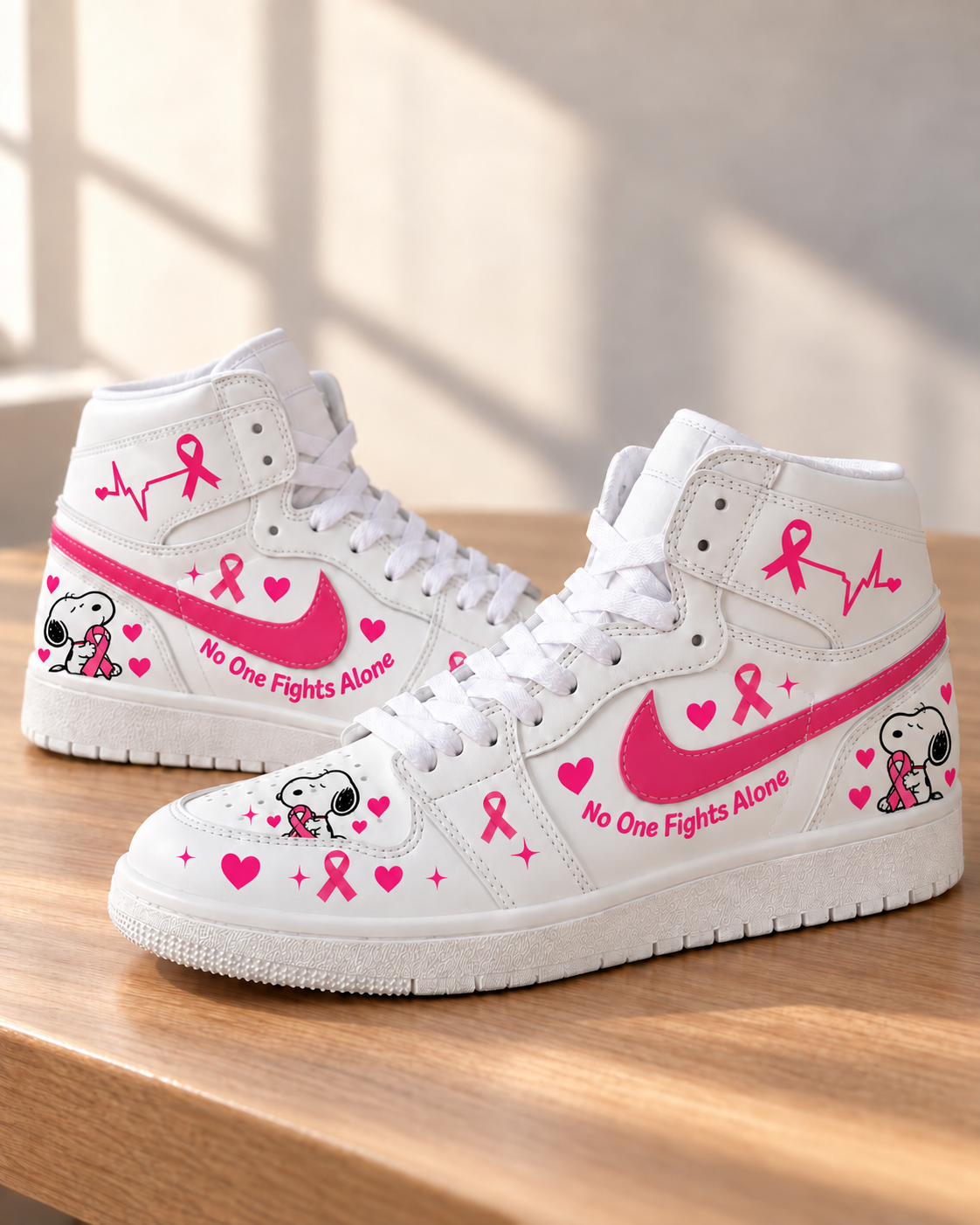 Breast Cancer Awareness Sneakers – No One Fights Alone, Low Top & High Top - Image 3