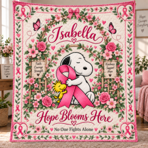 Personalized Breast Cancer Awareness Quilt – Hope Blooms Here