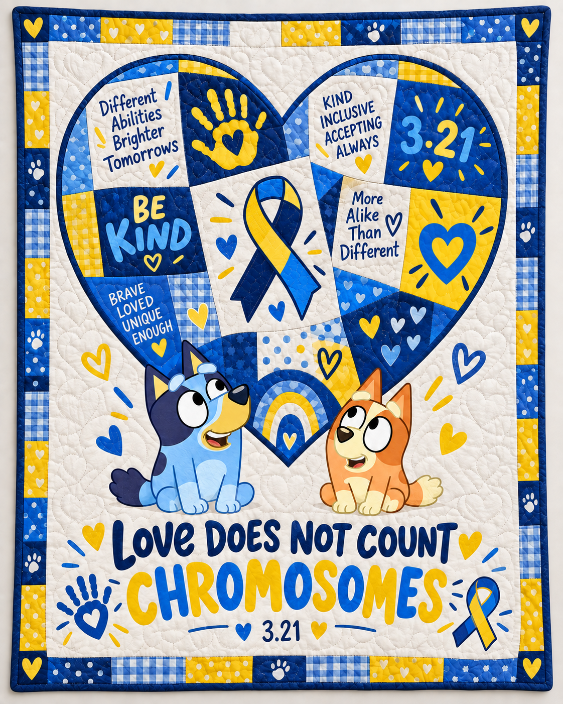 Down Syndrome & Bluey Quilt – Love Does Not Count Chromosomes
