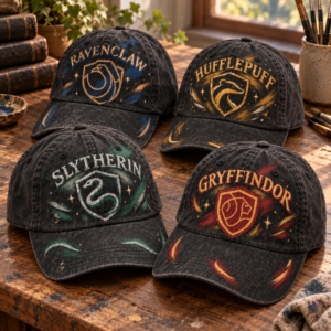 Hand-Painted Hogwarts House Washed Cap – Choose Your House