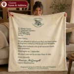Personalized Hogwarts Acceptance Letter Blanket – Custom Name & Address Wizarding Gift for Fans