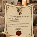 Personalized Wizarding School Acceptance Letter Blanket – Custom Name Magical Gift for Fans