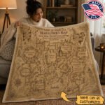 Personalized Marauder’s Map Blanket – Custom Name Hogwarts Map Gift for Fans