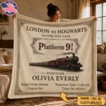 Personalized Hogwarts Express Ticket Blanket – Custom Name Platform 9¾ Gift for Harry Potter Fans