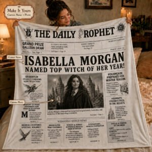 Personalized Daily Prophet Blanket – Custom Name & Photo Wizarding Newspaper Gift for Fans