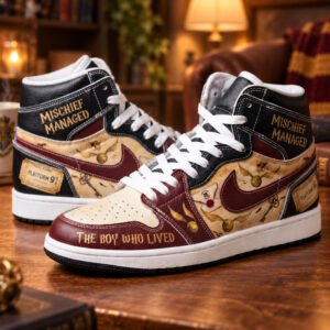 Wizarding Mischief High-Top Sneakers – The Boy Who Lived Magic Map Shoes for Potter Fans