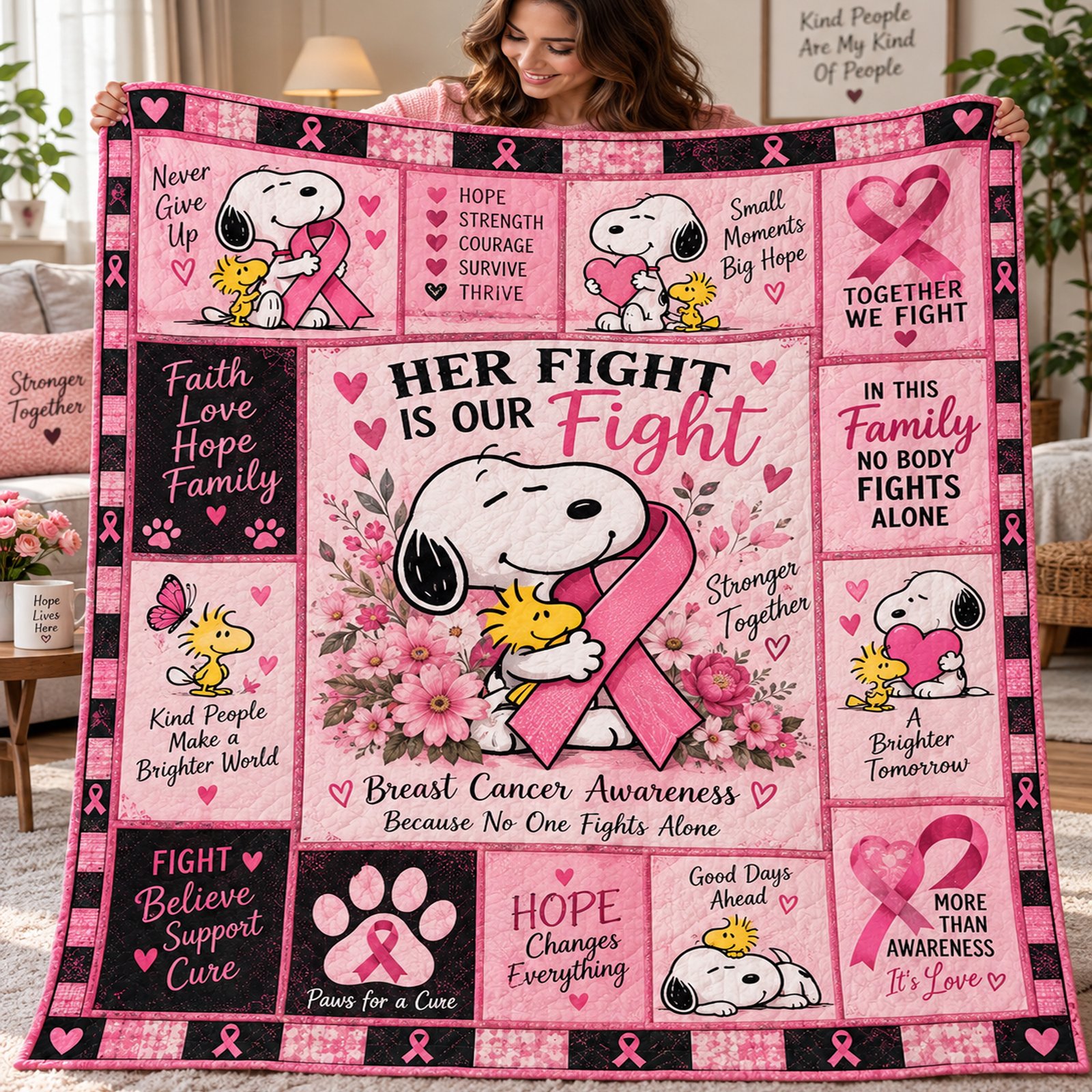 Personalized Breast Cancer Awareness Quilt – Together We Fight, No One Fights Alone