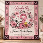 Personalized Breast Cancer Awareness Quilt – Hope Lives Here Floral Ribbon