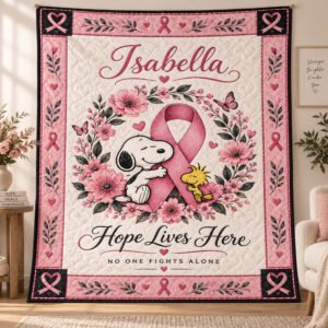 Personalized Breast Cancer Awareness Quilt – Hope Lives Here Floral Ribbon