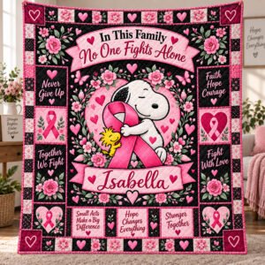 Personalized Breast Cancer Awareness Quilt – In This Family No One Fights Alone