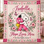 Personalized Breast Cancer Awareness Quilt – Hope Lives Here, No One Fights Alone