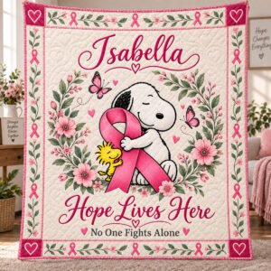 Personalized Breast Cancer Awareness Quilt – Hope Lives Here, No One Fights Alone
