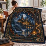 Magic Lurks After Dark Wizarding Castle Quilt – Enchanted Halloween Night Bedding