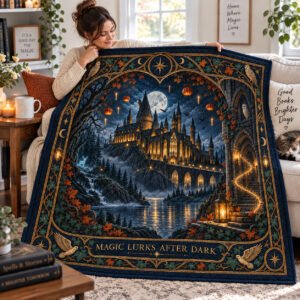 Magic Lurks After Dark Wizarding Castle Quilt – Enchanted Halloween Night Bedding