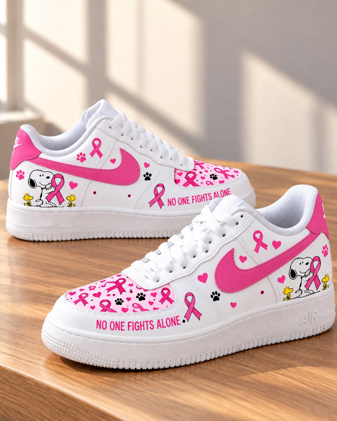 Breast Cancer Awareness Sneakers – No One Fights Alone, Low Top & High Top